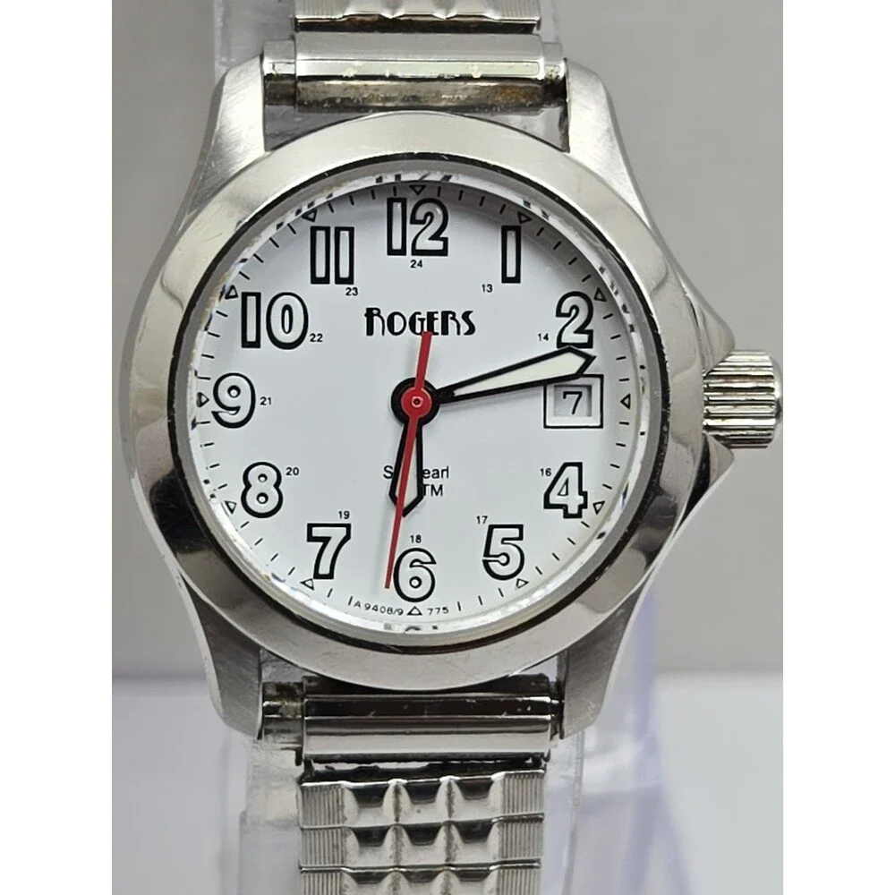 Rogers Seapearl Womens Swiss Quartz 20 ATM White Dial Date Watch New Battery